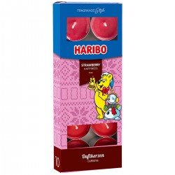 "Haribo" arbatinės žvakės Strawberry Happiness Winter edition, 10 vnt.