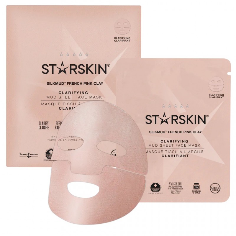 Silkmud™ prancūziškojo rausvojo molio valomoji lakštinė veido kaukė-STARSKIN-STARSKIN