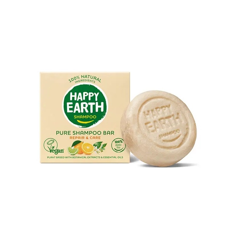 Kietasis šampūnas Repair & Care (sausiems ir pažeistiems plaukams), 70g-HAPPY EARTH-HAPPY EARTH